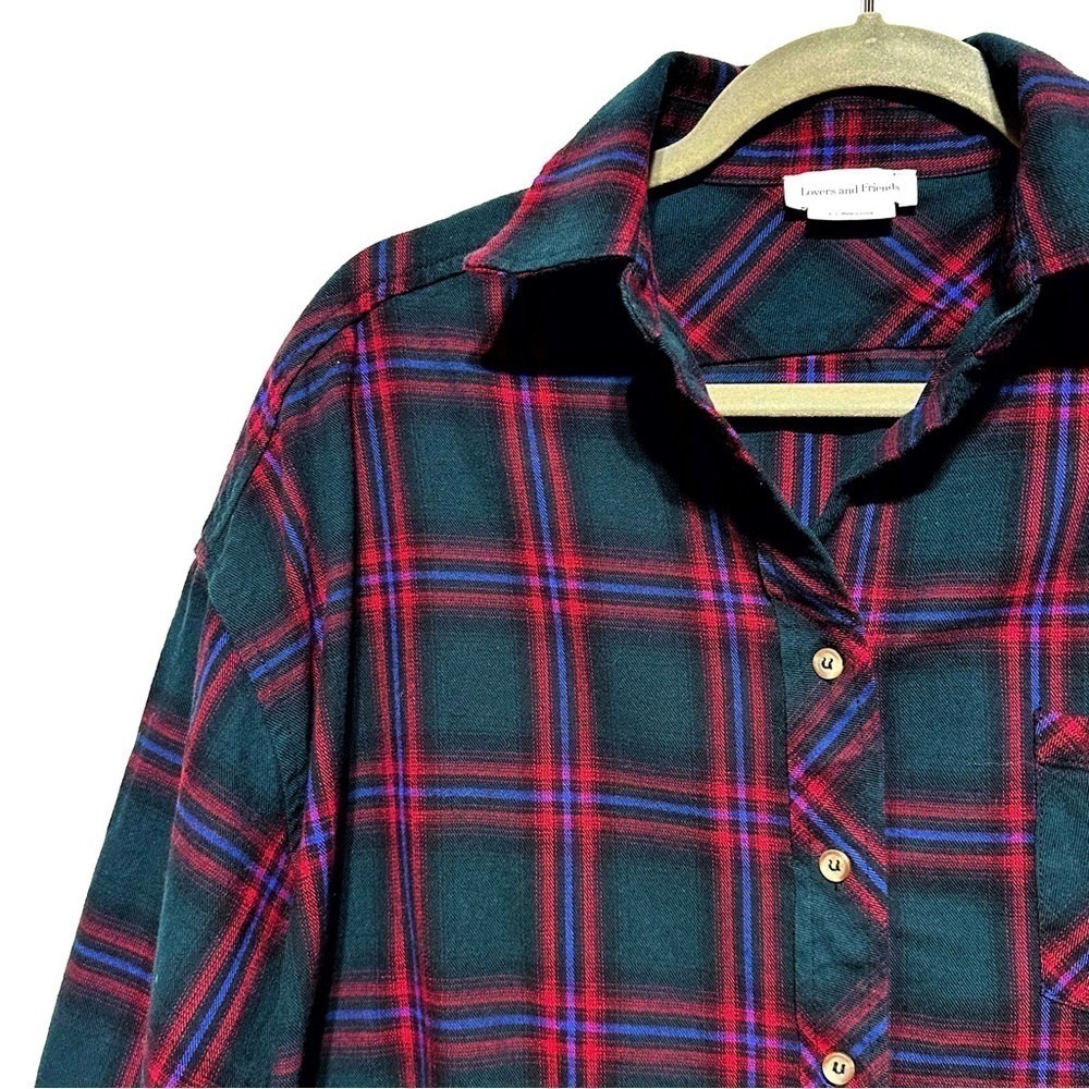 Revolve Lovers And Friends Gela Oversized Top Shirt In Green Plaid Size S - Picture 5 of 13